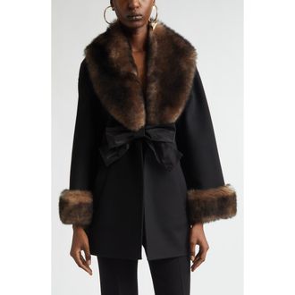 Valentino Genuine Shearling Trim Compact Wool & Cashmere Coat in Black at Nordstrom, Size 4 Us