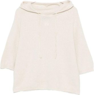 Fabiana Filippi Capuchontop van wol en zijde - Dames - Ronde hals truien - Beige - XS - Wol - Truien & Vesten