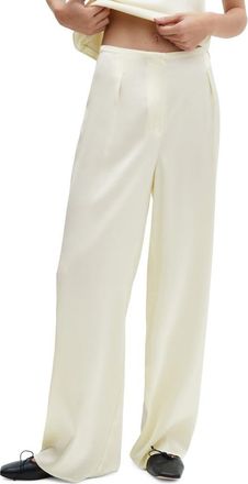 Mango Flowy Wide Leg Satin Pants in Off White at Nordstrom, Size X-Small