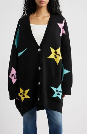 Dressed in Lala All Knowing Cotton Blend Cardigan in Black at Nordstrom, Size Small