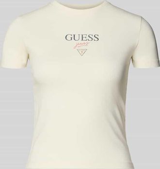 Guess T-Shirt mit Logo und Rundhalsausschnitt in Offwhite, Gr&ouml;&szlig;e XL