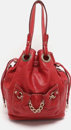 Lancel Red Leather Drawstring Hobo