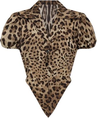 Dolce & Gabbana Dierenprint Top - Dames - Blouses - Bruin - M - Katoen - Overhemden