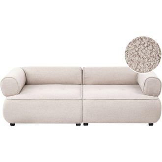 Beliani 3 Seater Sofa Beige Boucle Rolled Armrests Quality Upholstery Couch Tufted Seat Decorative Mid-Century Modern Style Living Room SALLA