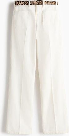 H&M Straight Leg High Waist Jeans in White/leopard Print at Nordstrom, Size 10
