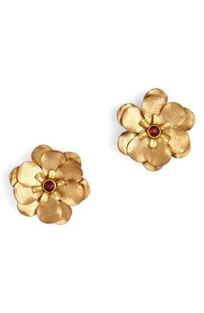 Deepa Gurnani Jemena Flower Stud Earrings in Ruby at Nordstrom