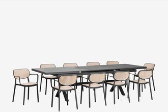 Sklum Set De Mesa De Jard&iacute;n Extensible Rectangular En Aluminio (240-300x100 Cm) Karena Y 10 Sillas De Jard&iacute;n Con Reposabrazos Omara Sklum