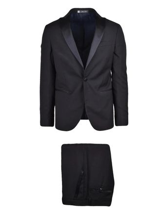 Lab 001 Black Virgin Wool Satin Trim Formal Suit