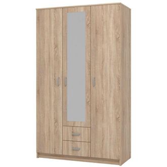 Dmora Guardaroba 3 Ante Crati, Armadio Camera da Letto Appendiabiti, 2 Cassetti, 4 Ripiani, 120x52 cm Marrone Quercia