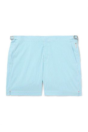 Orlebar Brown Bulldog Straight-Leg Mid-Length Striped Seersucker Swim Shorts