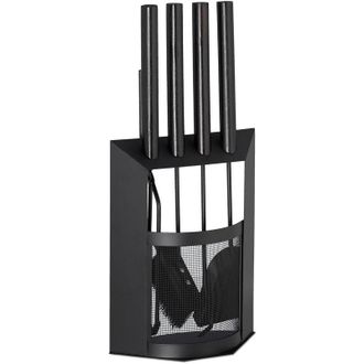 Elle Juego De Chimenea De 5 Piezas, Accesorios De Acero: Pala, Cepillo, Soporte, Atizador, Pinzas, Estilo Vintage, Color Negro