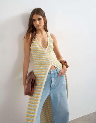 Topshop Cardigan lungo in maglia a pieghe multicolore