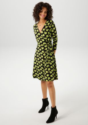 Aniston Wickelkleid ANISTON CASUAL, Damen, Gr. 34, N-Gr, gr&uuml;n (schwarz, gelb, gr&uuml;n, fleider), Single Jersey, Obermaterial: 95% Viskose, 5% Elasthan, bedruckt,