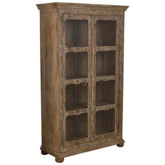 Wanderlust Deco Vitrina de cristal y madera artesanal marron 106x43x180