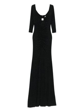 Nissa glitter-embellished three-quarter sleeve maxi dress - women - Polyester/Metallised Fibres/Elastane/Polyester/Spandex/Elastane - 42 - Black