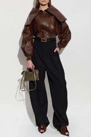 Balenciaga Wide-collar Leather Jacket, Womens, Brown