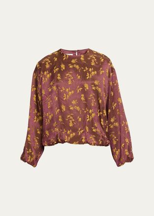Dries Van Noten Long-Sleeve Floral Jacquard Balloon Top