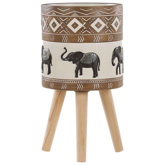 Beliani Beliani - Soporte Para Maceta Base De Madera Maciza Redonda Magnesio Maceta Alta Motivo De Elefante R&uacute;stico Achilio