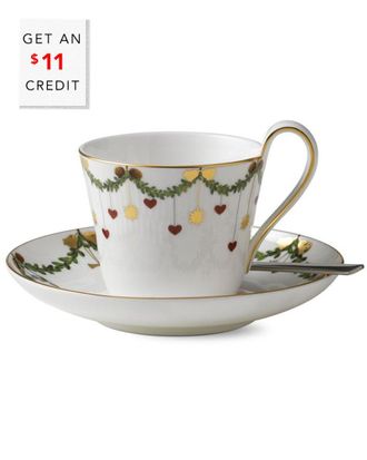 ROYAL COPENHAGEN Star Fluted Christmas High Handle Cup & Saucer With $9 Credit
