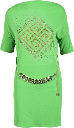 Gil Santucci Green Geometric Viscose-Blend Day Dress