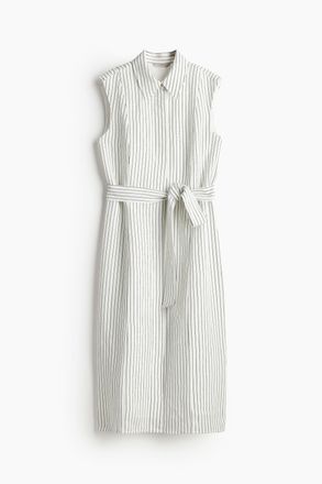 H&M Blusenkleid aus Leinenmix - Weiss/Gestreift
