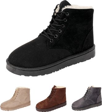 Generic Faux Fur Lined Ankle Boots for Women Winter Thickened Warm Cotton Booties Short Lace Up Snow Boots Cozy Outdoor Waterproof Anti-Slip Booties for Cold 