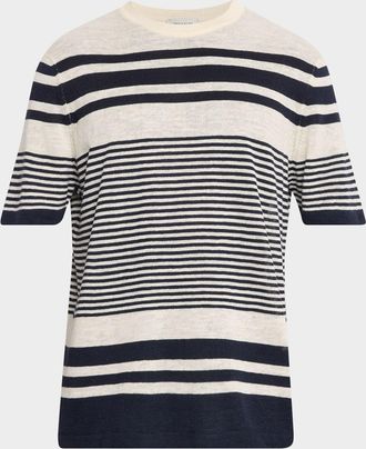 Bugatchi Men & apos;s Linen and Cotton Knit Multi-Stripe Short-Sleeve Crewneck Sweater