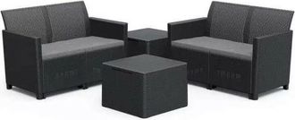 Keter Conjunto Keter 2 Sof&aacute;s + 2 Mesitas Contenedores Sof&aacute; Doble Claire Mesa Almacenaje Grafito