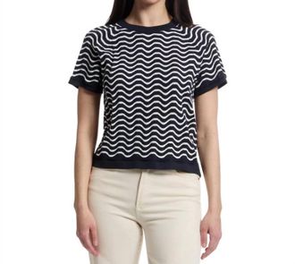 Lilla P Wave Stitch Sweater In Navy/white