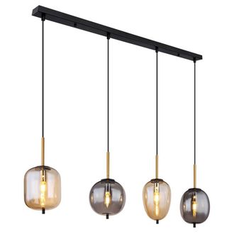 Netlighting Blacky Bar Pendant Ceiling Light Matt Black Smoke Glass Shade 4x E14