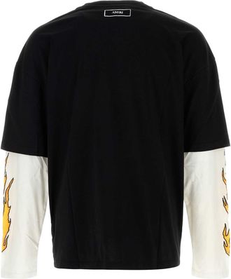 Amiri Mens Burnt Out Lj Dbl Sleeve Tee Black Cotton