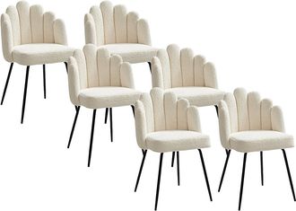 Vente-Unique Conjunto de 6 sillas de tela rizada y metal negro - Crema - ALTINAM de Pascal MORABITO