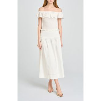 Wayf Mia Stretch Cotton Midi Skirt in Ivory at Nordstrom, Size X-Small