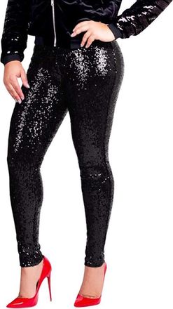 Generic Women Sequin Leggings Elasticated High Waist Glitter Leggings Plus Size Tummy Control Butt Lifting Sparkly Legging Ladies Stretch Skinny Sexy Yoga Pan