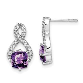 Diamond2Deal 14k White Gold Amethyst and Diamond Earrings
