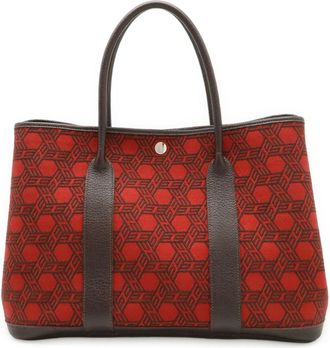 Herm&egrave;s Garden Dark Brown Rouge Garance Toile So H Leather Handbag Tote Bag (Pre-Owned)