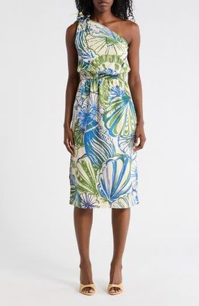 Tori Richard Sunrise Cecelia One-Shoulder Midi Dress in Ivory/French Blue at Nordstrom Rack, Size X-Large