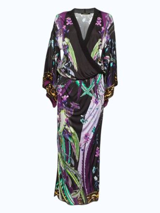 Just Cavalli Womens Floral Print Chiffon Kaftan Dress In Black