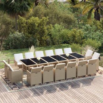 vidaXL Juego Comedor Jard&iacute;n 17 Pzas Con Cojines Rat&aacute;n Sint&eacute;tico Beige Vidaxl