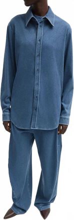 Tibi Stretch Denim Easy Shirt In Classic Wash