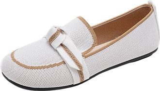Generic Womens Thin Soled Loafers Fashionable and Casual Slip with Fabric Upper Flat Round Toe Business Comfortable Dressy Slip-Ons Work Women Shoes (White, 4