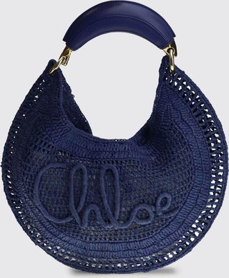 Chlo&eacute; Borsa hobo Summer Banana in rafia traforata con logo ricamato