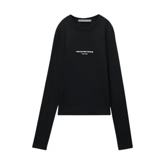 Alexander Wang Knit Logo Long Sleeve Tee - female - Alexander Wang - Long Sleeve T-Shirts - Black - M - Tops