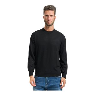 A|X Armani Exchange Round-neck Knitwear, male, Black, Size: XS Black Wool Blend Crew Neck Sweater