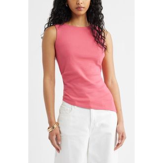 Open Edit Asymmetric Rib Cotton Tank in Pink Party at Nordstrom, Size Xx-Small