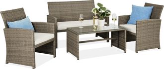 Best Choice Products 4-Piece Outdoor Wicker Patio Conversation Furniture Set w/ Table, Cushions