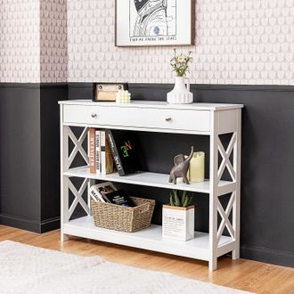 Costway Costway - Mesa Consola Mesita Auxiliar Con Caj&oacute;n Y Estantes Escritorio Para Entrada Sala De Estar Dormitorio Oficina 100 X 30 X 80 Cm (blanco)