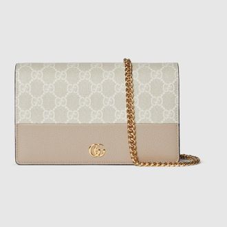 Gucci GG Marmont Wallet On Chain, Neutral, Leather