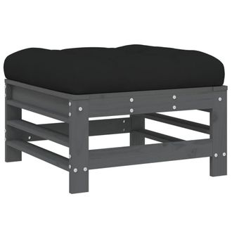 Berkfield Home Beautiful Garden Footstools with Cushions 2pcs Grey Solid Wood Pine