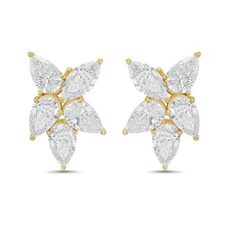 Diana M. Jewels 14KW YG 10.00 Ct TW of Lab grown pear and marquise shape diamonds cluster earrings